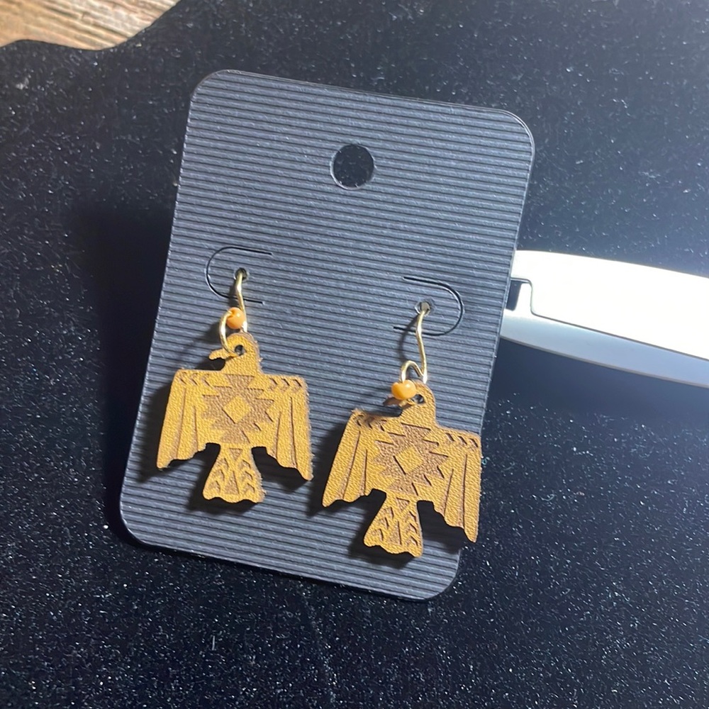 Thunderbird leather earrings